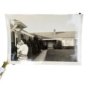 Vtg Mother with Her Newborn Baby Monochrome Photography Found Snapshot Landscape